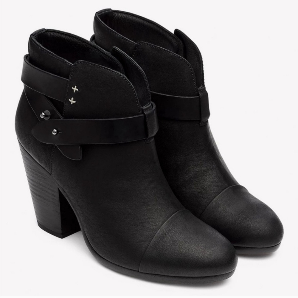 Rag & Bone Harrow Black Leather Heel Ankle Booties Boots size 36